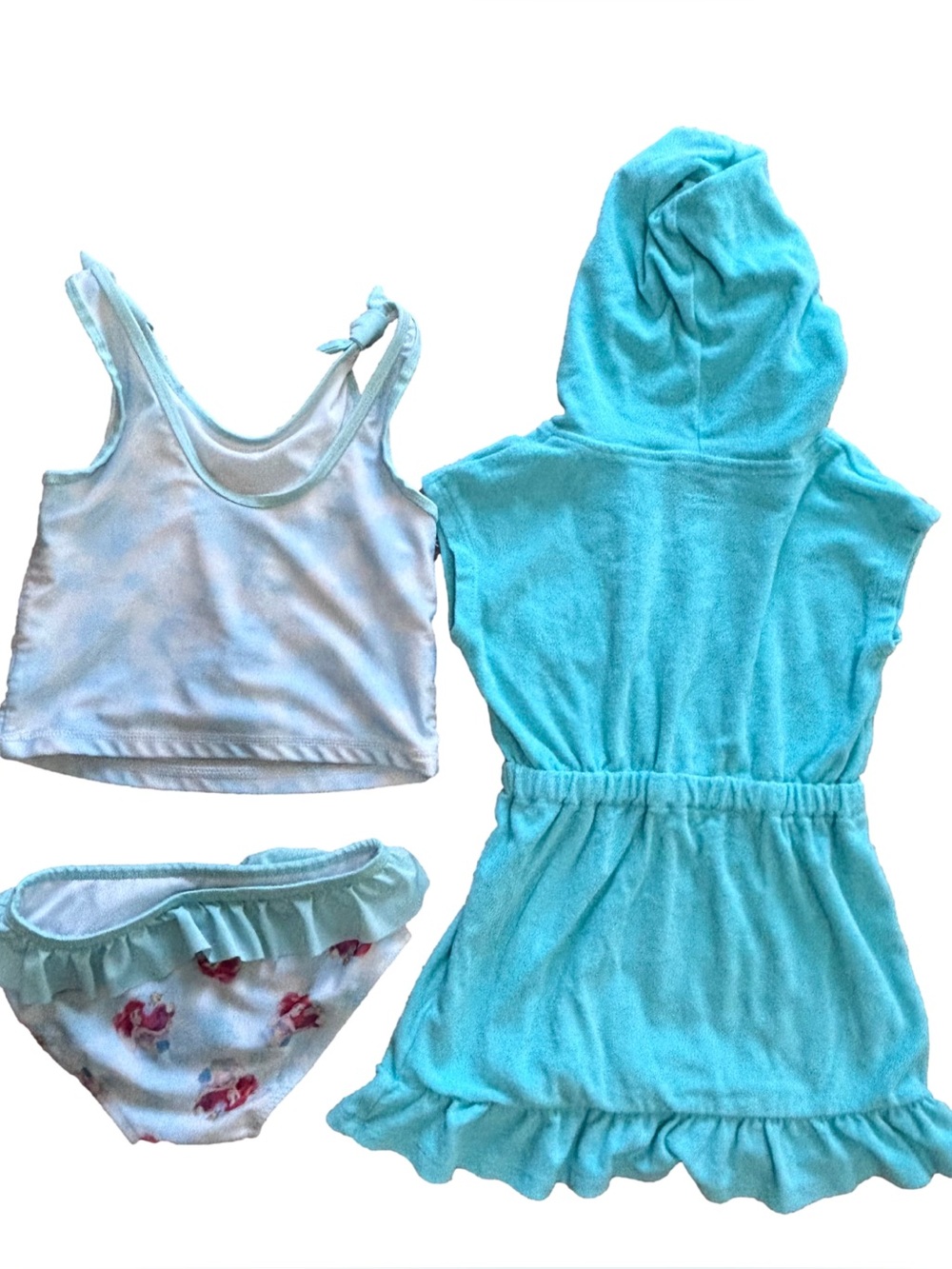Disney Princess Ariel Swim Set & Hooded Cover-Up 3-Piece Beach Outfit Blue 6/7 - Picture 2 of 3
